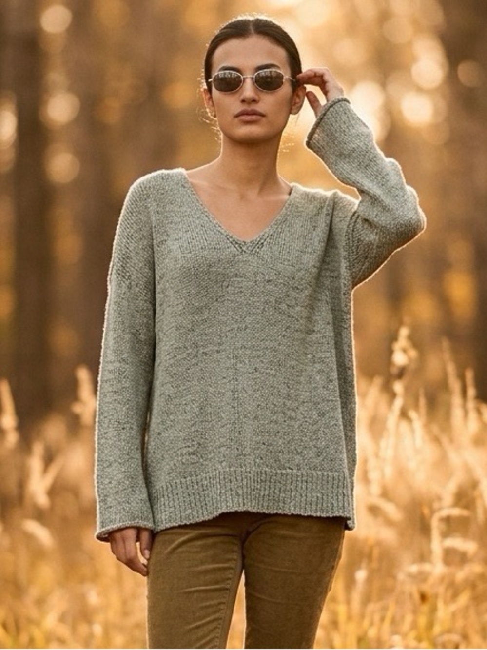 Philosophy Republic Clothing Sage Green Cotton V Neck Oversized Sweater M